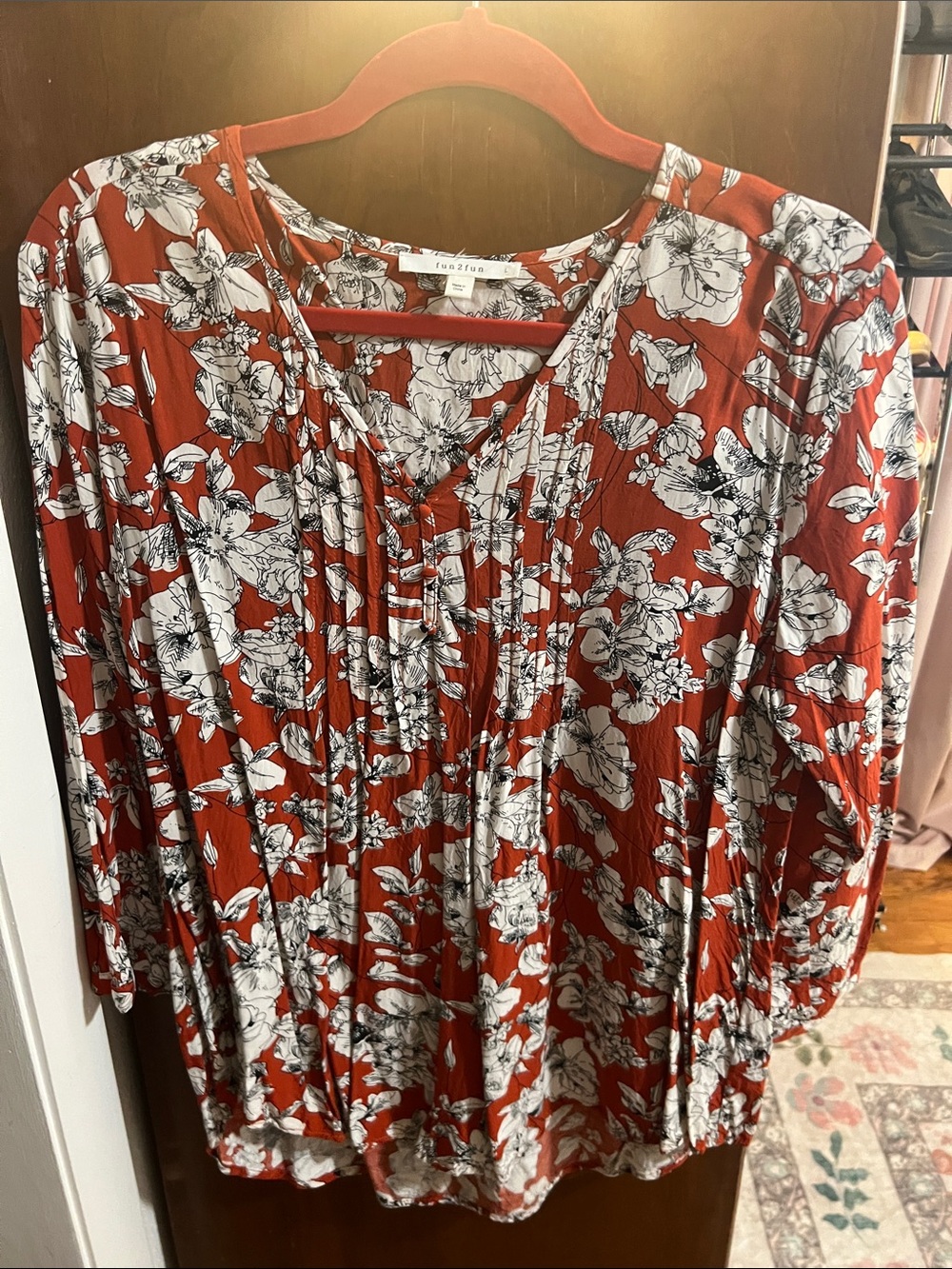 fun 2 fun Rust Floral V-Neck Blouse